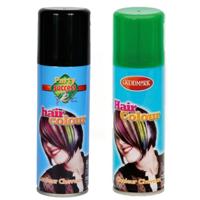 Carnaval verkleed haarverf - haarspray - kleuren groen en zwart - 125 ml per flacon Carnaval verkleed haarverf - haarspray - kleuren groen en zwart - 125 ml per flacon