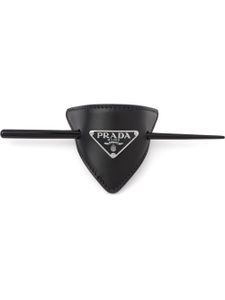 Prada barrette en cuir à logo triangulaire - Noir