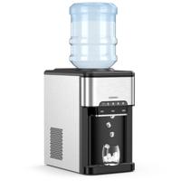 3-in-1 Water Koeler Dispenser met Ijs Maker Aanrecht Water Dispenser met Warm/Koud/Ijs 3 Temperatuur Instellingen Zilver + Zwart