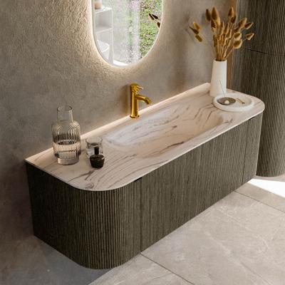 Badmeubel Mondiaz Kurve-Dlux | 130 cm | Meubelkleur Shadow | Wastafelkleur Nata | Solid surface | Wasbak midden spoelbak | 1 kraangat