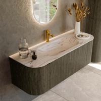 Badmeubel Mondiaz Kurve-Dlux | 130 cm | Meubelkleur Shadow | Wastafelkleur Nata | Solid surface | Wasbak midden spoelbak | 1 kraangat