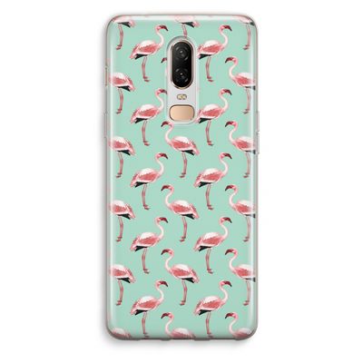 Flamingoprint groen: OnePlus 6 Transparant Hoesje