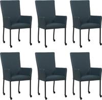 Set van 6 Blauwe leren moderne eetkamerstoelen Deal - met armleuning poot vierkant zwart met wiel - Toledo Leer Marine (blauw leer)