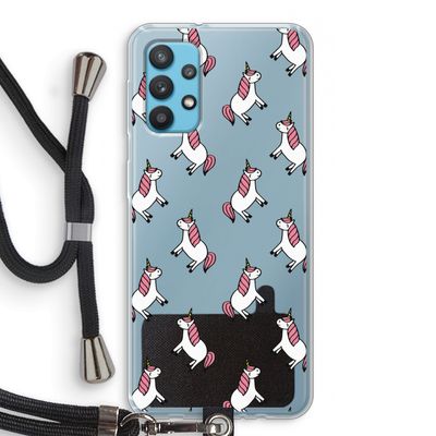 Eenhoorns overal: Samsung Galaxy A32 4G Transparant Hoesje met koord