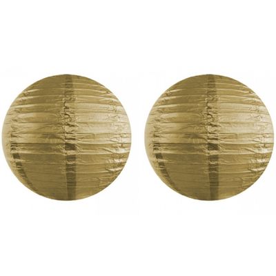 Set van 10x stuks luxe bol vorm feest lampionnen goud 35 cm