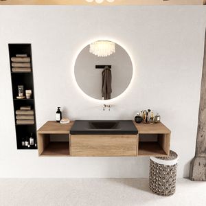 MONDIAZ BUKLA 160cm badmeubel met open module 40 L+R kleur Washed Oak met 2 lades. Wastafel CLOUD midden 0 kraangaten kleur Urban.
