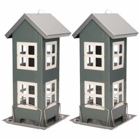 2x Stuks vogel voeder huisje voor vogelzaad grijs metaal 27 cm