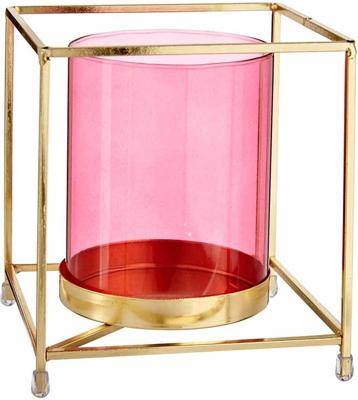 Kaarshouder Gift Decor Roze Gouden Metaal Glas 14 x 15,5 x 14 cm Vierkant (8430852677600)