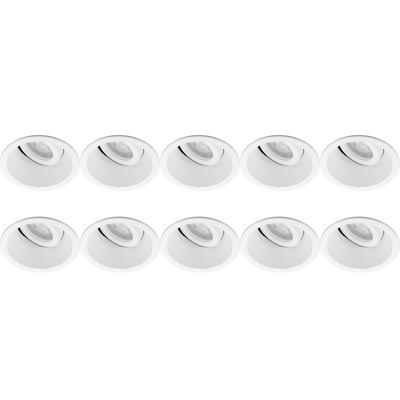 Spot Armatuur 10 Pack - Pragmi Zano Pro - GU10 Inbouwspot - Rond - Wit - Aluminium - Kantelbaar - Ø93mm
