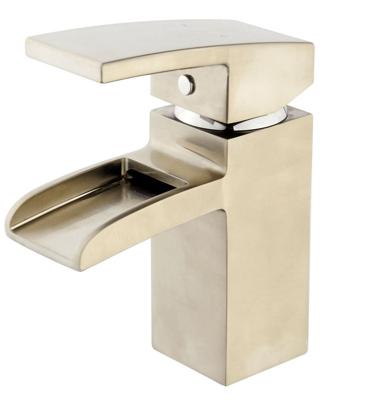 Wiesbaden Rombo waterval-wastafelkraan + clickwaste geborsteld staal