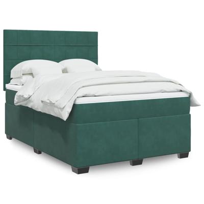 Boxspring met matras fluweel donkergroen 140x190 cm