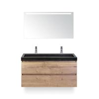 Maxx XL Badmeubelset 120 cm - Natuur Eiken - Wastafel Lucca Enkel 2 kraangaten - met LED Spiegel