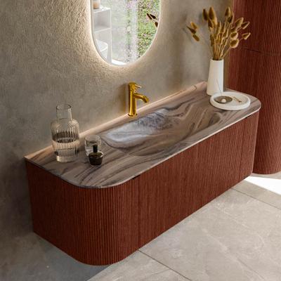 Badmeubel Mondiaz Kurve-Dlux | 130 cm | Meubelkleur Ruby | Wastafelkleur Sombra | Solid surface | Wasbak midden spoelbak | 1 kraangat