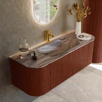 Badmeubel Mondiaz Kurve-Dlux | 130 cm | Meubelkleur Ruby | Wastafelkleur Sombra | Solid surface | Wasbak midden spoelbak | 1 kraangat