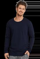 Heren pyjama shirt lange mouw - Donkerblauw - 100% katoenen los pyjama shirt