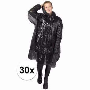 30x wegwerp regenponcho zwart