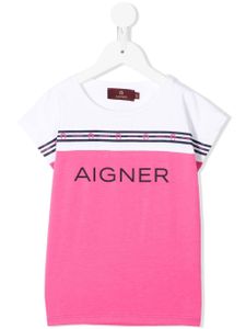 Aigner Kids t-shirt colour block à bande logo - Blanc