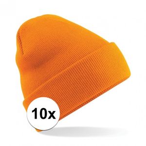 10x Warme gebreide muts in het oranje   -