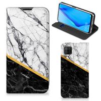 Huawei P40 Lite | Standcase | Marmer Wit Zwart - Origineel Cadeau Man