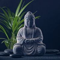 Karo-art Schilderij - Boeddha beeld, inspiratie, grijs/groen ,3 maten , Premium Print - thumbnail