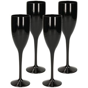 20x stuks onbreekbaar champagne/prosecco flute glas zwart kunststof 15 cl/150 ml