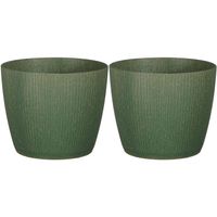 2x stuks plantenpot/bloempot kunststof donkergroen ribbels patroon - D17,5/H15 cm - Plantenpotten