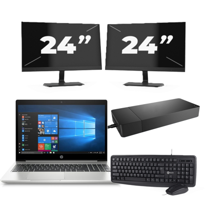 HP ProBook 455R G6 - AMD Ryzen 5 3500U - 15 inch - 8GB RAM - 256GB SSD - Windows 10 Home + 2x 24 inch Monitor