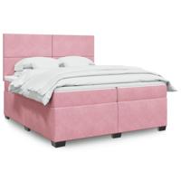 Boxspring met matras fluweel roze 200x200 cm