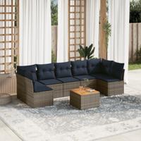 8-delige Loungeset met kussens poly rattan grijs