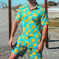 Voor heren Overhemdset Hawaiiaans overhemd Grafische prints Eend Strijkijzer Rood blauw Paars Groen Straat Casual Korte mouw Afdrukken Kleding Tropisch Modieus Hawaii Ontwerper Lightinthebox