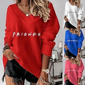 dames vrienden Thanksgiving trui v-hals geribd gebreid lange mouw vrienden letter opgedrukt herfst winter normaal buiten dagelijks uitgaan stijlvol casual zacht lange mouw wit roze rood s m l miniinthebox