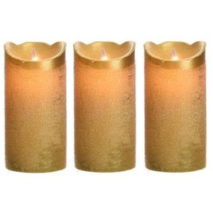 3x Gouden LED kaarsen/stompkaarsen 15 cm flakkerend