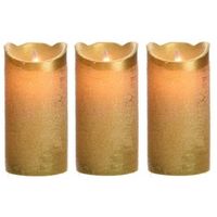 3x Gouden LED kaarsen/stompkaarsen 15 cm flakkerend