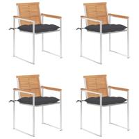 Tuinstoelen 4 st met kussens massief teakhout