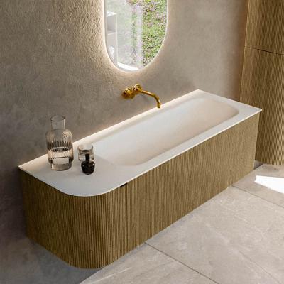 Badmeubel Mondiaz Kurve | 135 cm cm | Meubelkleur Dusk | Wastafelkleur Talc | Solid surface | Wasbak rechter zijde spoelbak | Zonder kraangat(en)