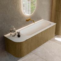 Badmeubel Mondiaz Kurve | 135 cm cm | Meubelkleur Dusk | Wastafelkleur Talc | Solid surface | Wasbak rechter zijde spoelbak | Zonder kraangat(en)