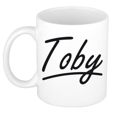 Toby Naam koffiemok - beker - met sierlijke letters - wit - 300 ml - Cadeau - Heren Toby Naam koffiemok - beker - met sierlijke letters - wit - 300 ml - Cadeau - Heren