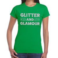 Glitter and Glamour zilver glitter tekst t-shirt groen dames - thumbnail