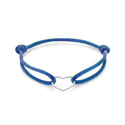 Armband Hartje zilver-satijn zilverkleurig-blauw 13 - 26 cm