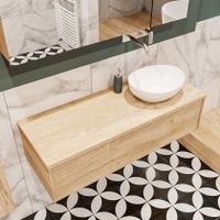 Mondiaz Lush Barco badmeubel Washed oak 120 cm 1 lade mdf 1 waskom rechts zonder kraangat