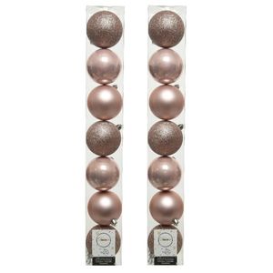 14x stuks kunststof kerstballen lichtroze (blush) 8 cm glans/mat/glitter - Kerstbal