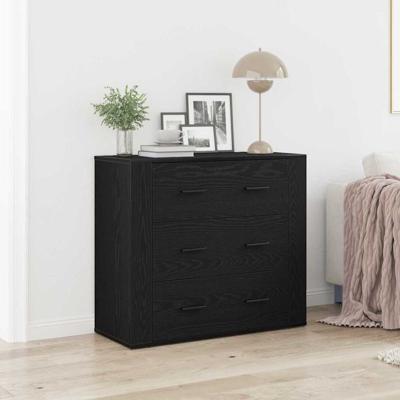 Zwarte Eiken Dressoir Zwart Eiken 80 x 33 x 70 cm Bewerkt hout