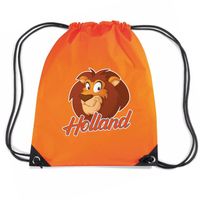 Holland cartoon leeuw nylon supporter rugzakje/sporttas oranje - EK/ WK voetbal / Koningsdag - Gymtasje - zwemtasje - thumbnail