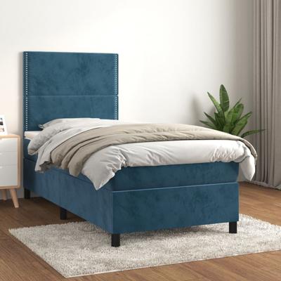 Boxspring met matras fluweel donkerblauw 100x200 cm