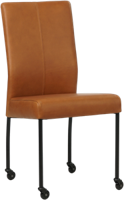 Cognac leren moderne eetkamerstoel Comfort - poot rond zwart met wiel - Rancho Leer Cognac (cognac leer)