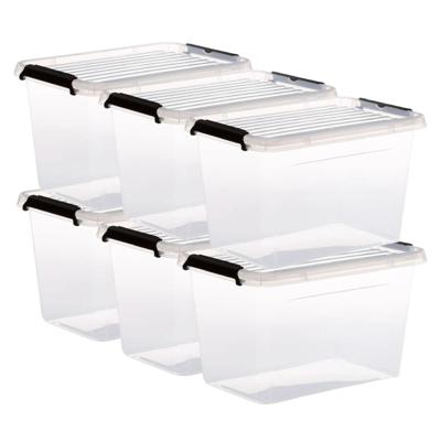 5Five opberg kist met deksel - 6x - Clip Box - 6,5 liter - 29 x 20 x 18 cm - kunststof - transparant