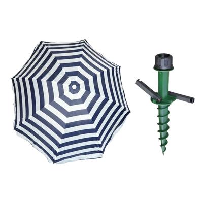 Parasol met dikke grondharing - blauw/wit mix - polyester - Dia 199 cm - voor het strand - Zomers