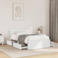 Bedframe met hoofdbord bewerkt hout wit 75x190 cm