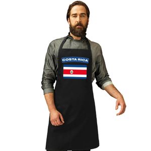 Costa Rica vlag barbecueschort/ keukenschort zwart volwassenen