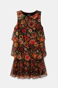 Bloemetjesjurk met ruches - BLACK - M